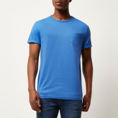 Blue pocket crew neck t-shirt